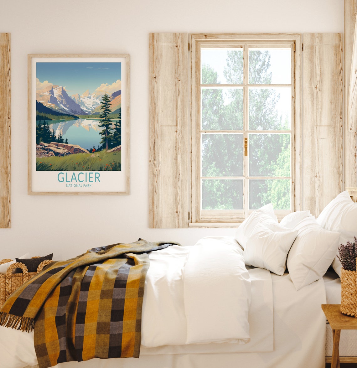 Glacier National Park Mirror Lake and Snowy Peaks Scenic Poster - Image 2