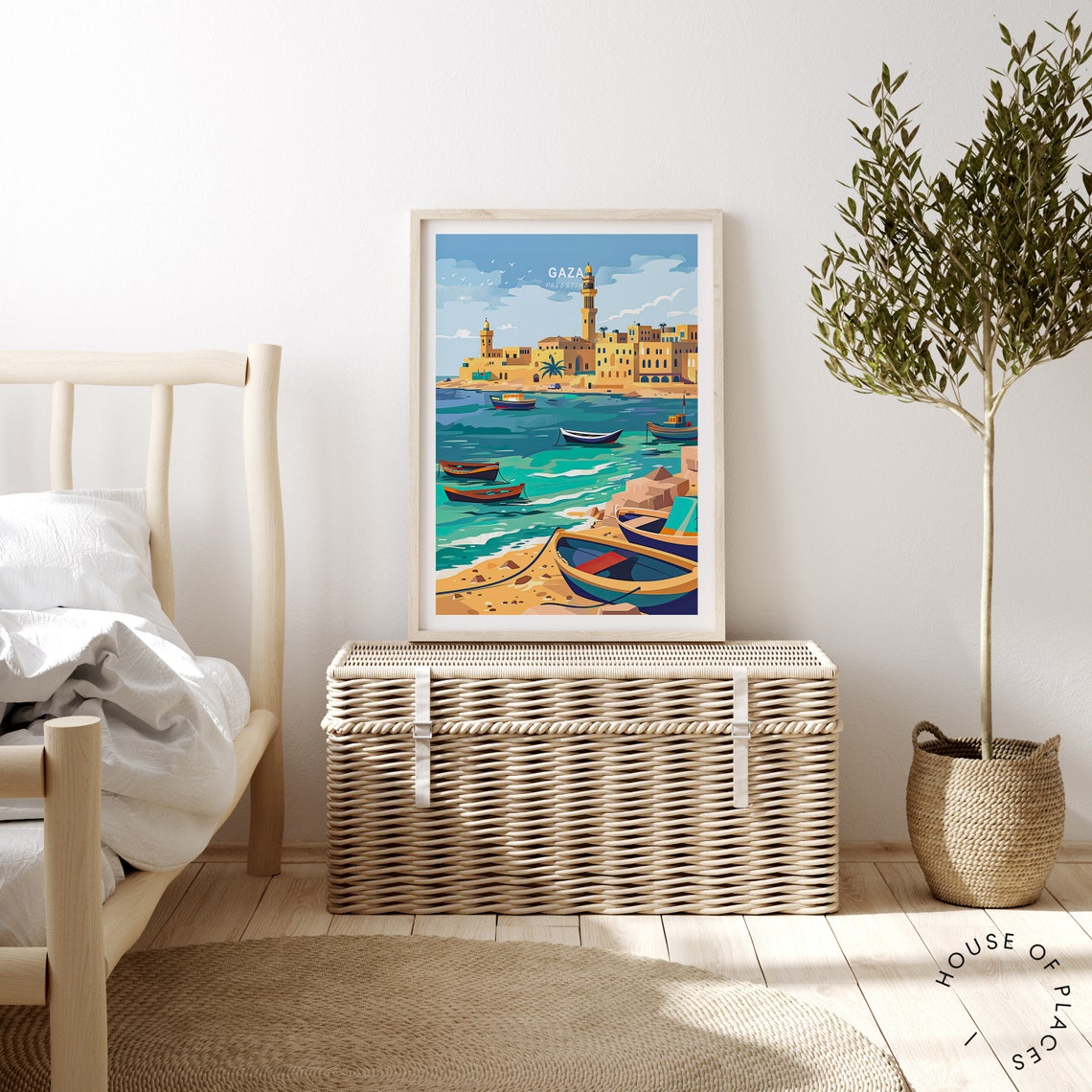 Gaza Palestine Harbor Boats Minarets Coastal Old Town Travel Poster - Image 4