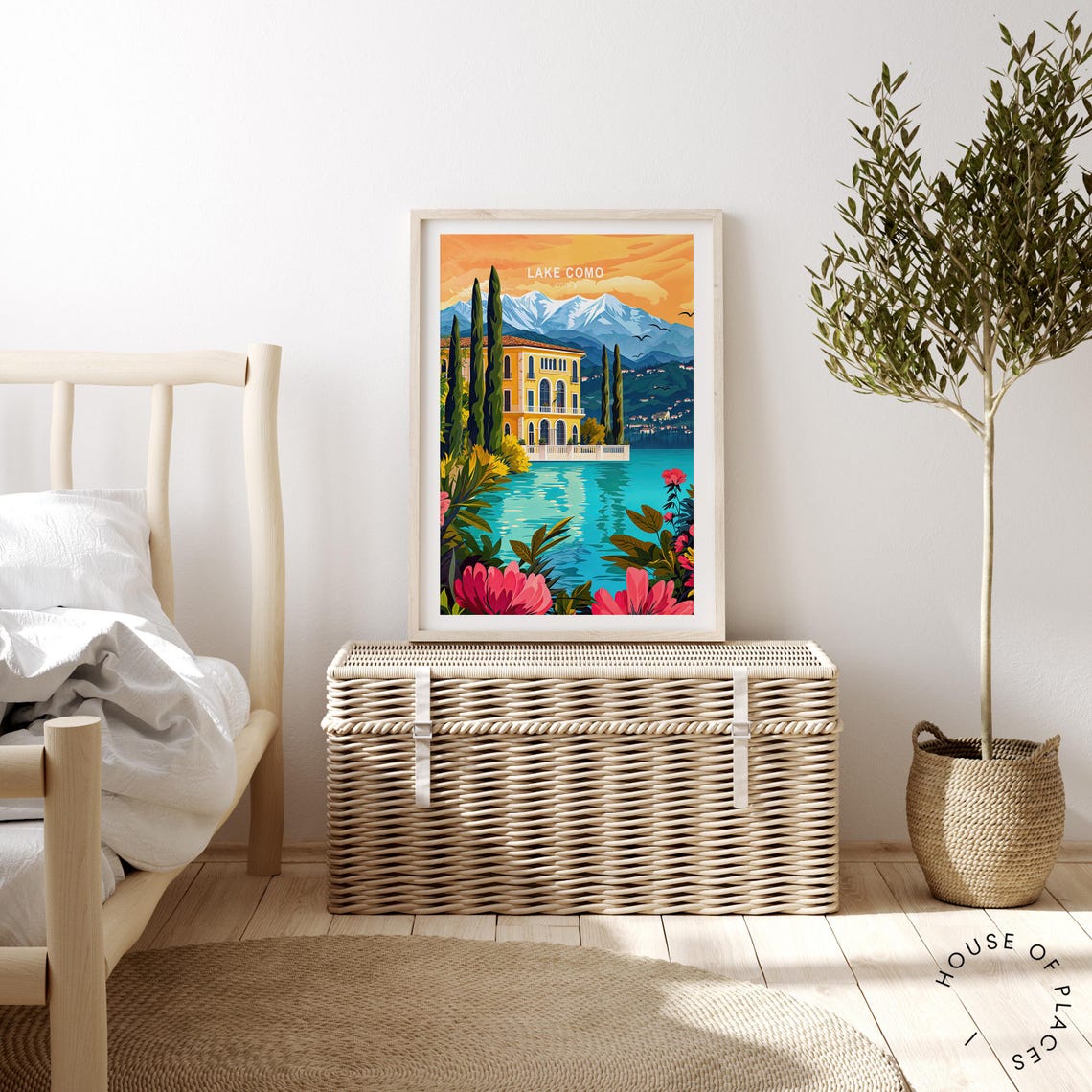 Lake Como Italy Golden Lakeside Villa Cypress Trees Sunset Poster - Image 2