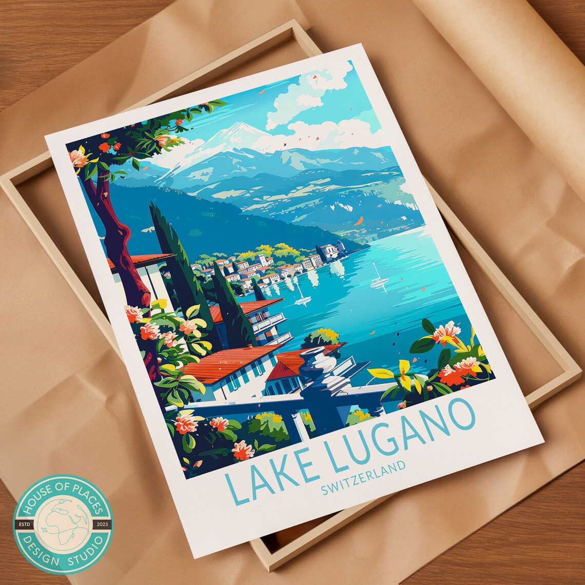 Lake Lugano Switzerland Travel Poster, Wall Art Print - Image 2