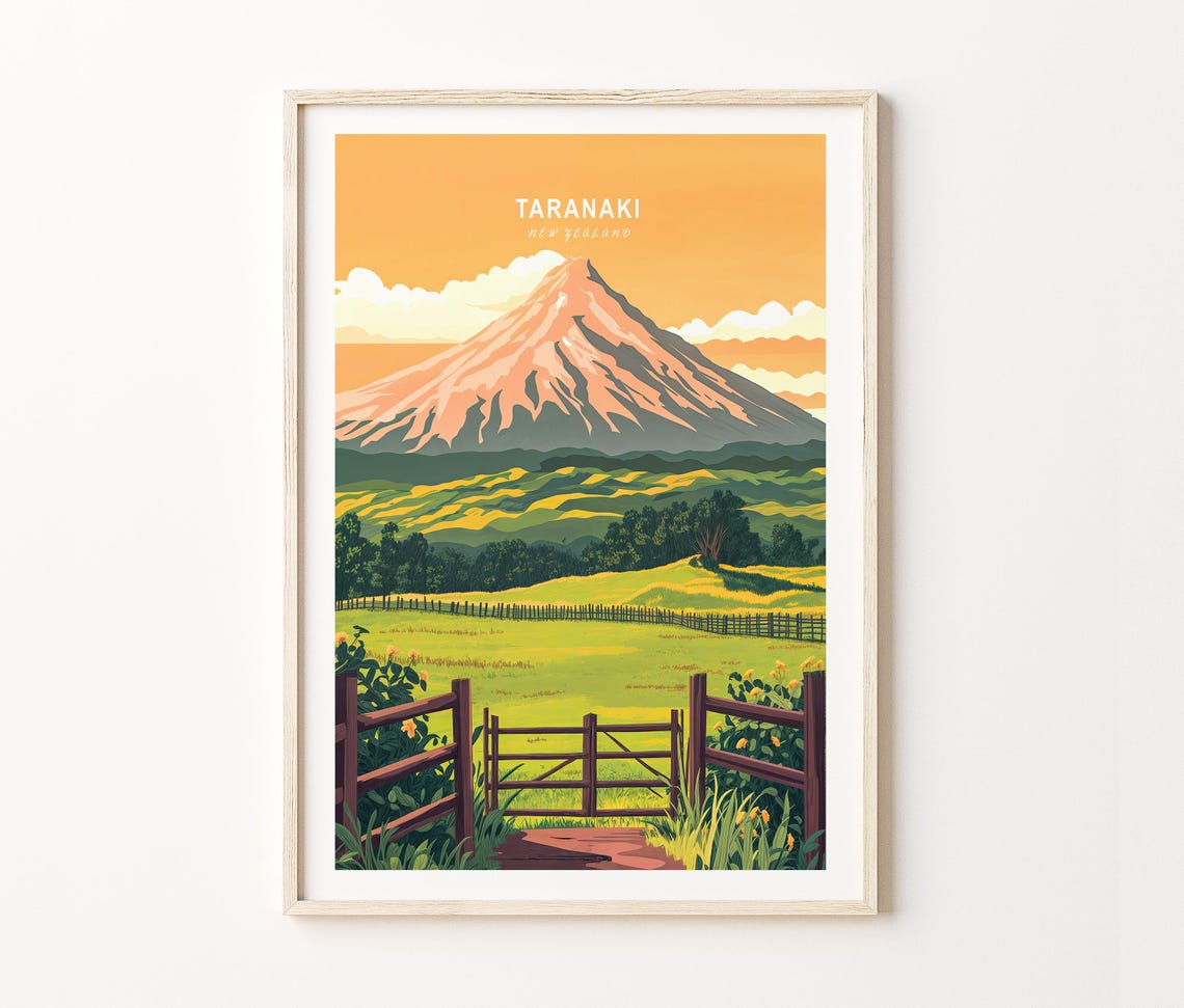 Taranaki Mountain Custom Travel Poster Taranaki New Zealand Wall Art New Zealand Travel Print Personalised Gifts