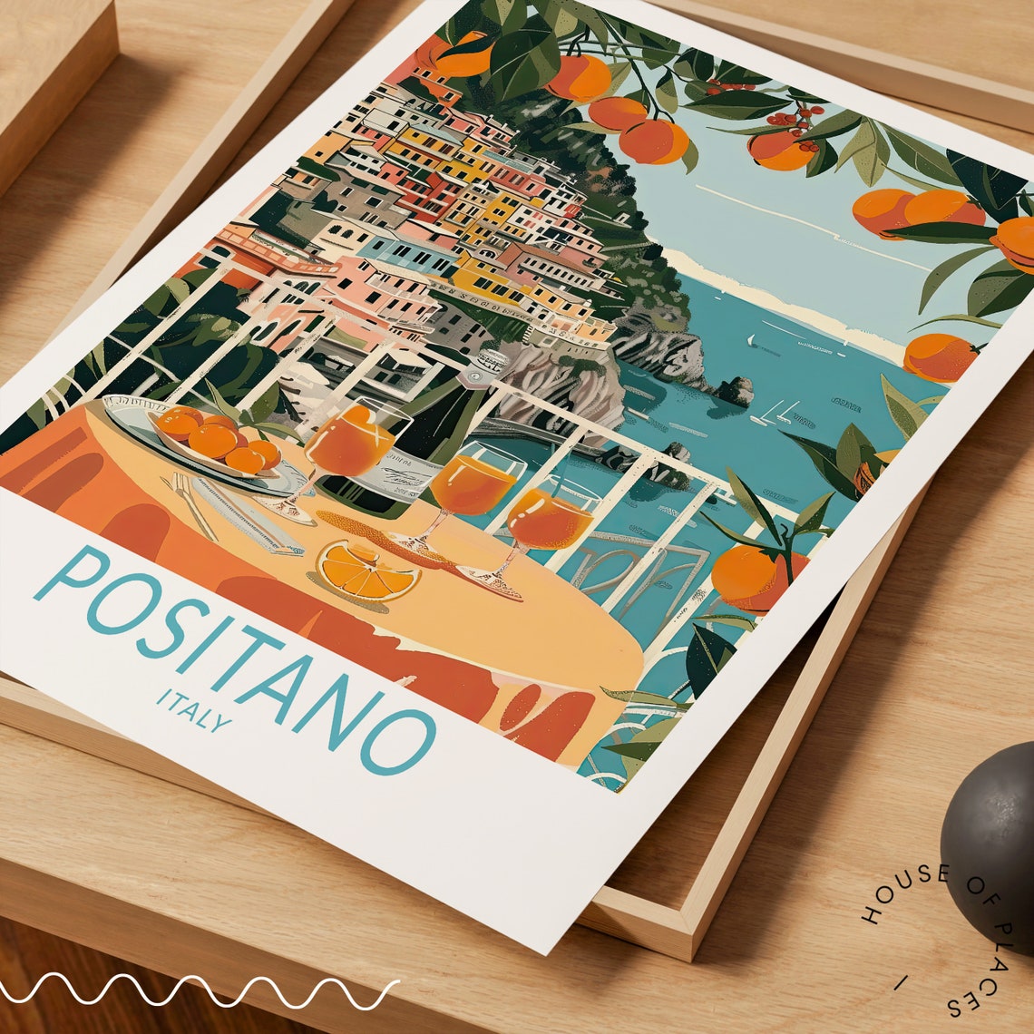 Positano Italy Amalfi Coast Terrace Aperol Spritz Travel Poster - Image 3