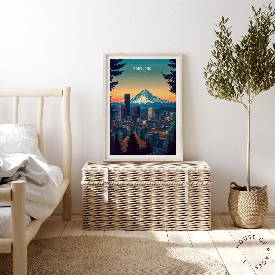 Portland Oregon Travel Poster Mount Hood Sunset Skyline at Dusk - Image 4