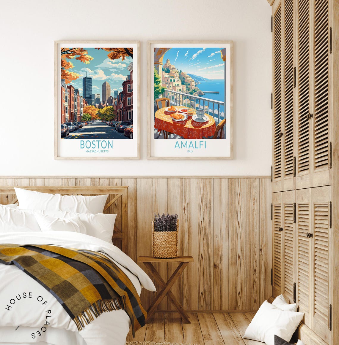 Boston Massachusetts Autumn Brownstone Street Skyline Travel Poster - Image 2