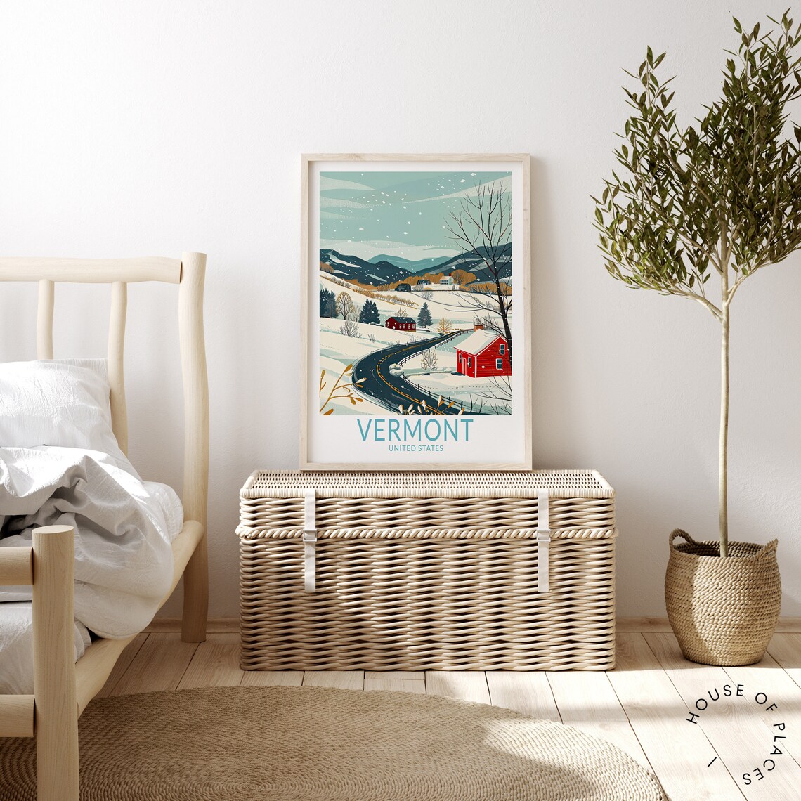 Vermont Travel Poster, Winter Wall Art Print - Image 3