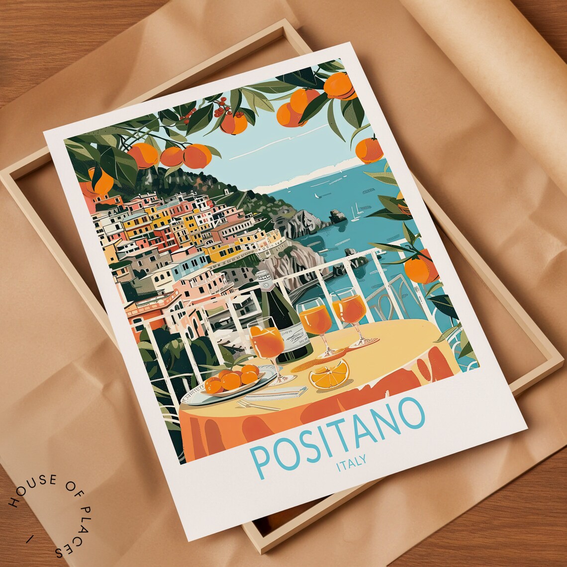 Positano Italy Amalfi Coast Terrace Aperol Spritz Travel Poster - Image 2