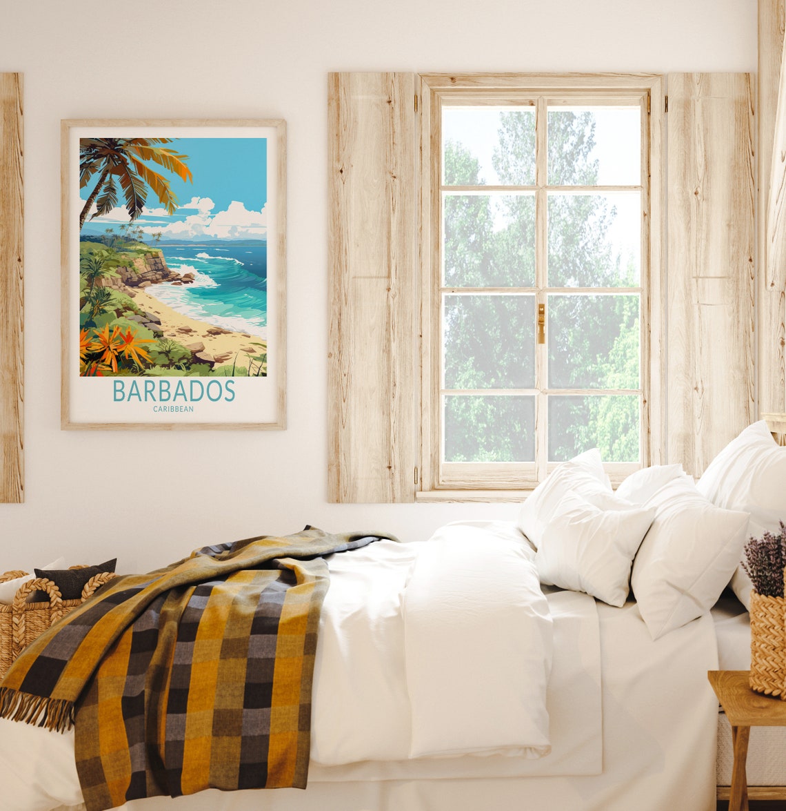 Barbados Caribbean Beach Travel Poster Palm Trees Ocean Waves Artwork - Image 2