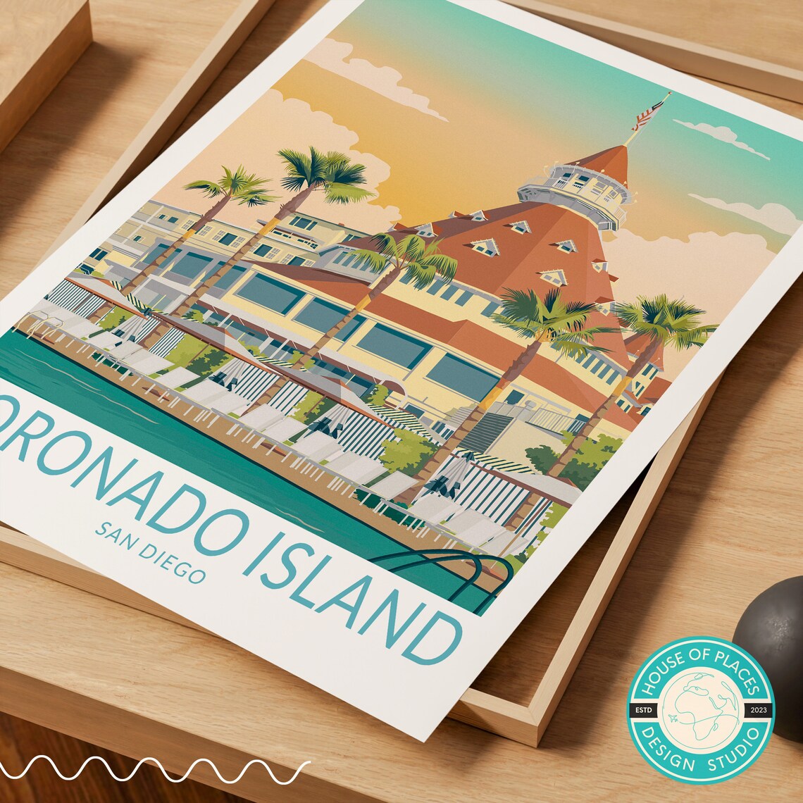 Coronado San Diego Travel Poster, Christmas Beach Print - Image 2