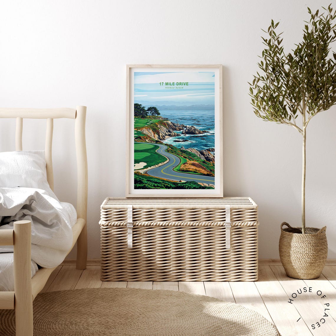 17 Mile Drive Pebble Beach Travel Poster Ocean Road Green Title - Image 4
