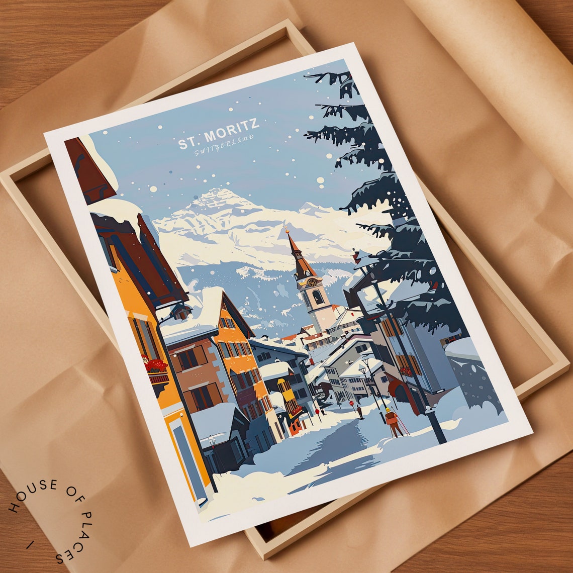 St Moritz Switzerland Snowy Village Alps Winter Travel Poster - Image 2