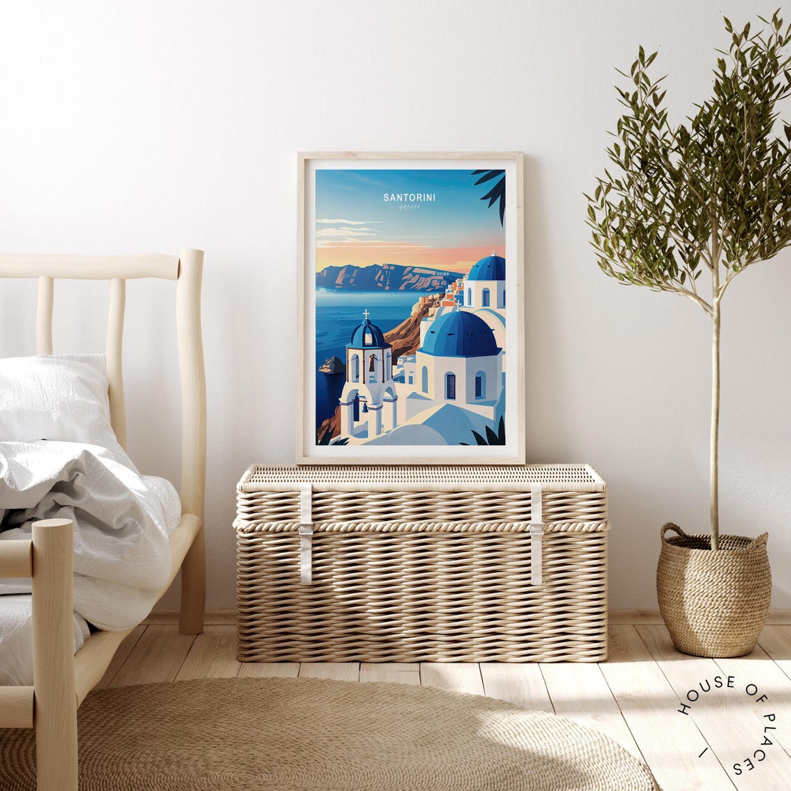 Santorini Greece Blue Domes Caldera Sunset Retro Travel Poster - Image 4