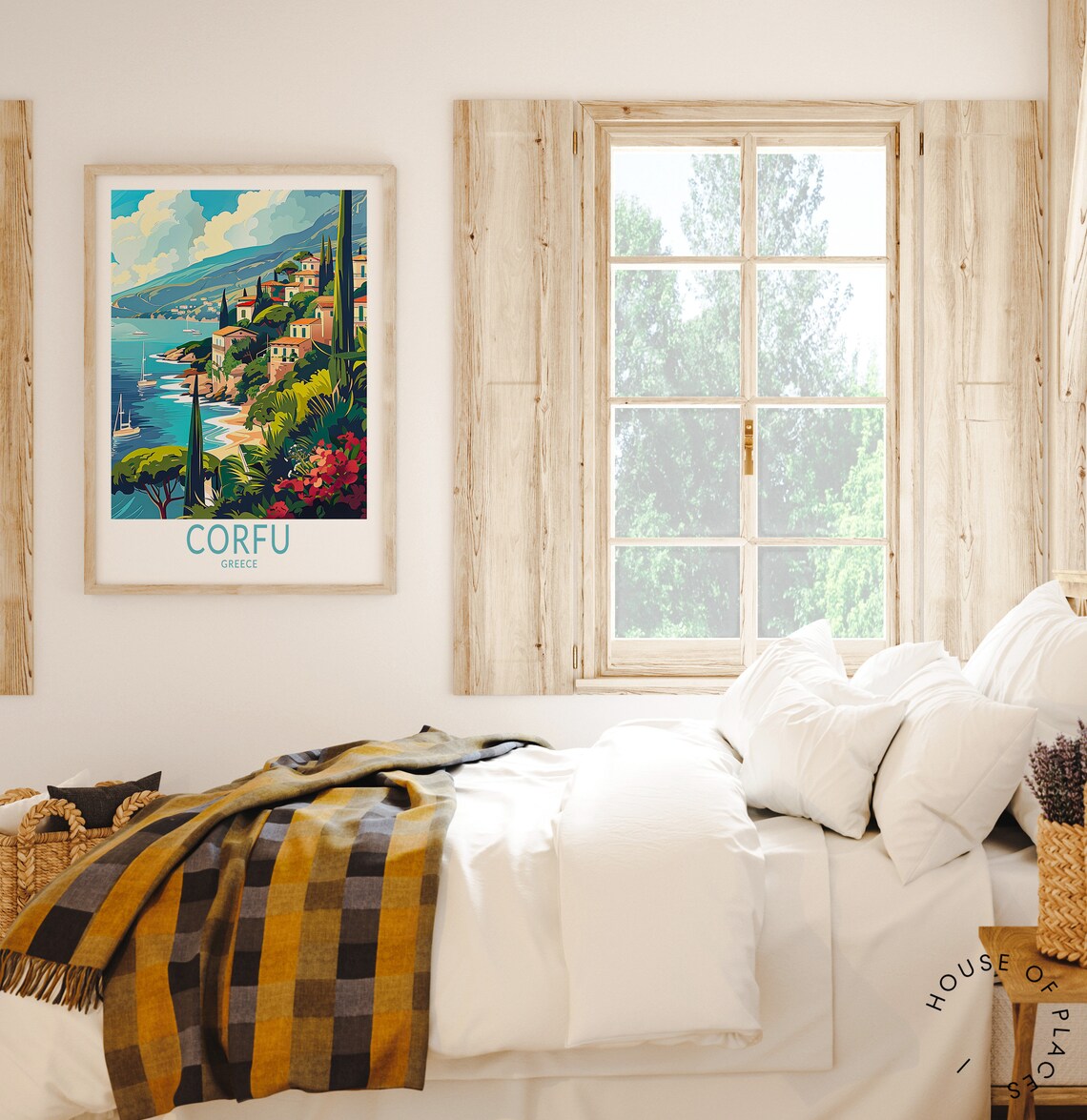 Corfu Greece Hillside Village Bay Cypress Trees Travel Poster - Image 2