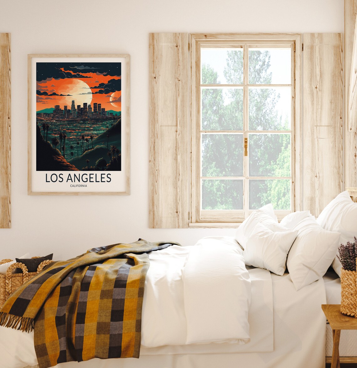 Los Angeles Night Skyline Palm Trees Sunset California Travel Poster - Image 2