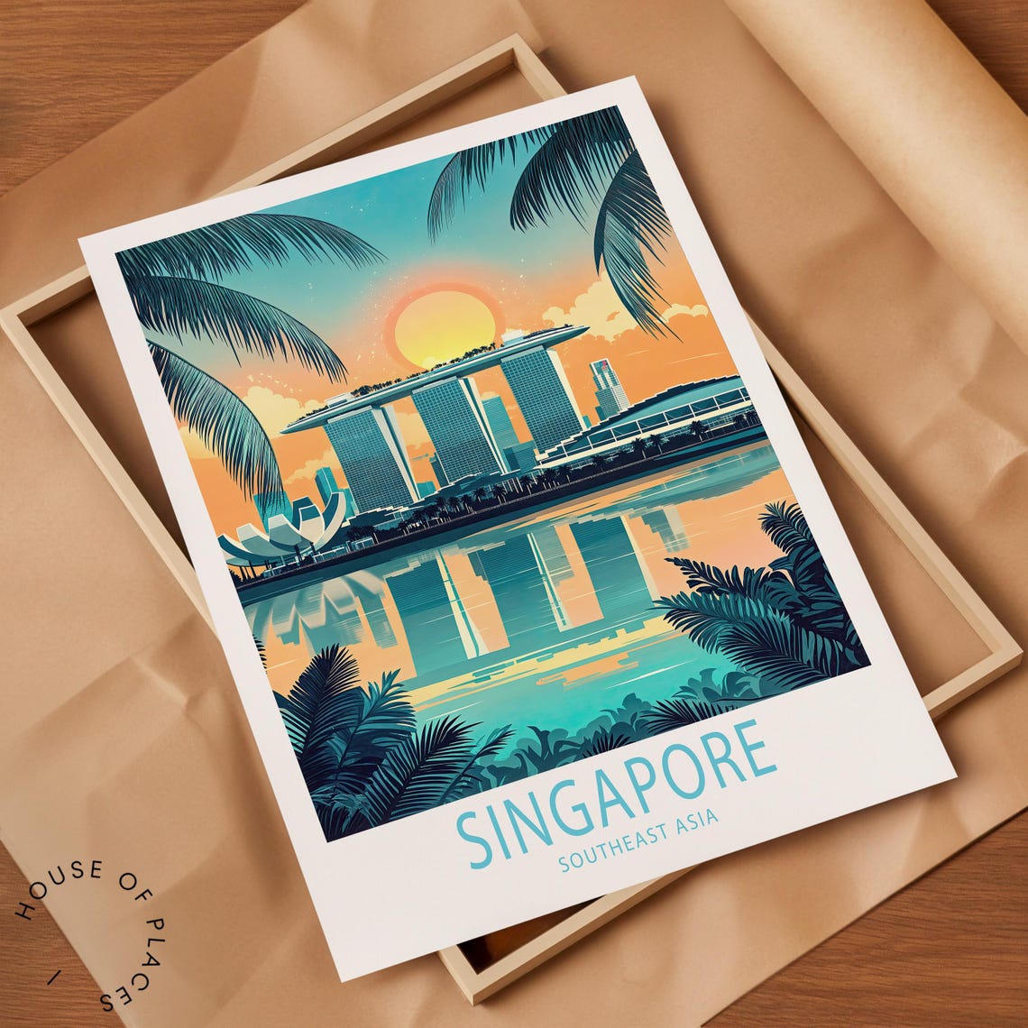 Singapore Travel Poster Singapore Marina Bay Sands Wall Art Southeast Asia Travel Print Birthday Gifts Wedding Gifts - Image 2