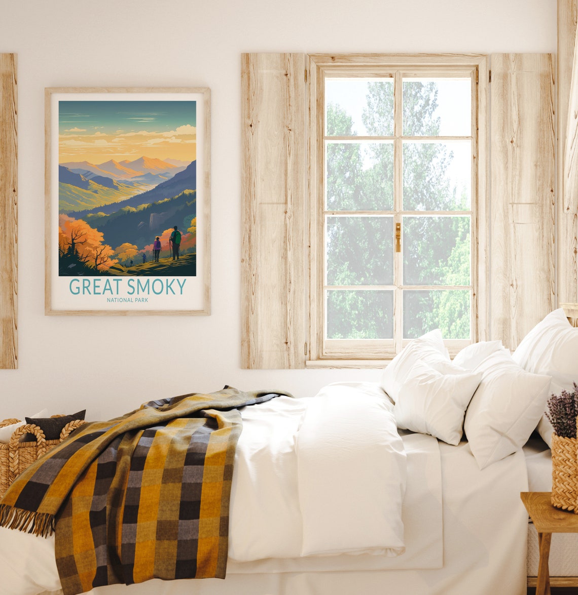 Great Smoky National Park Golden Sunset Mountains Hikers Poster - Image 2