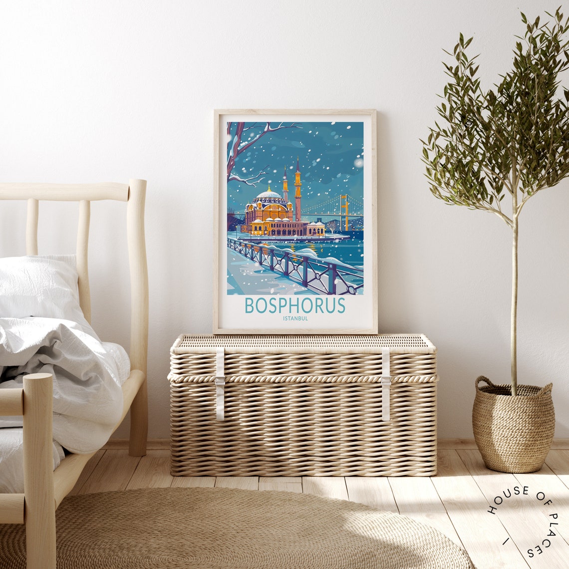 Bosphorus Istanbul Snowy Winter Mosque Bridge Vintage Travel Poster - Image 3