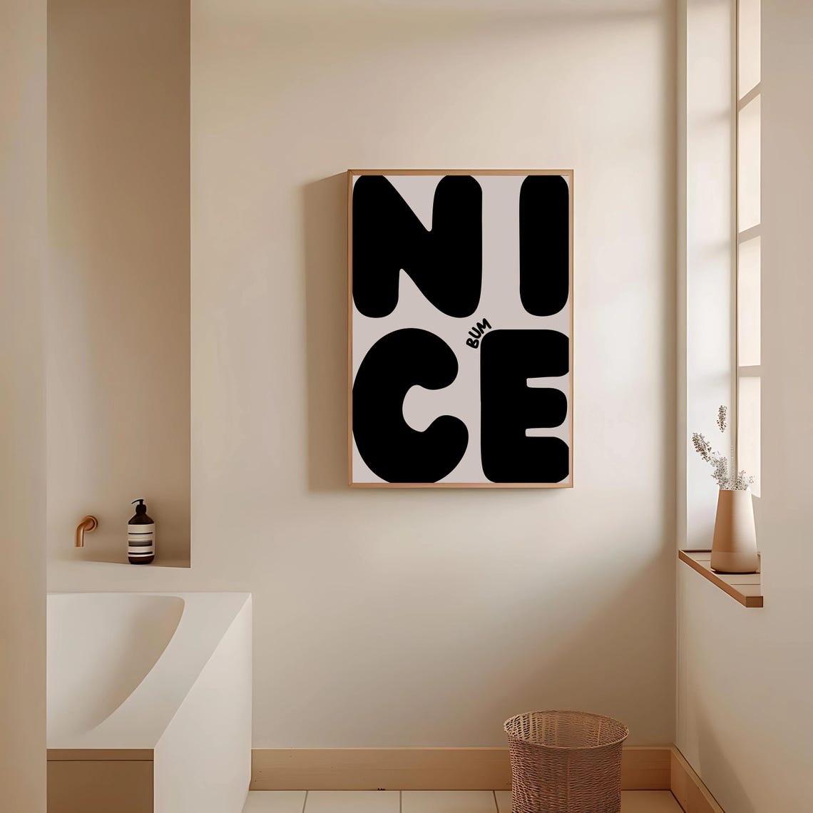 Nice Bum Art Print Funny Bold Neutral Bathroom Print Typography Print Funny Bathroom Art Black Restroom Decor Bedroom Decor - Image 3