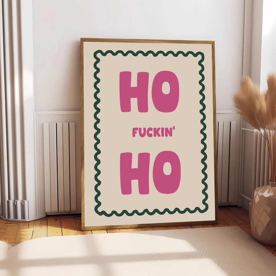 Ho Fuckin Ho Art Print Green And Pink Retro Art Sweary Santa Wall Art Winter Home Decor Xmas Home Decor Funky Sweary Christmas Print - Image 2