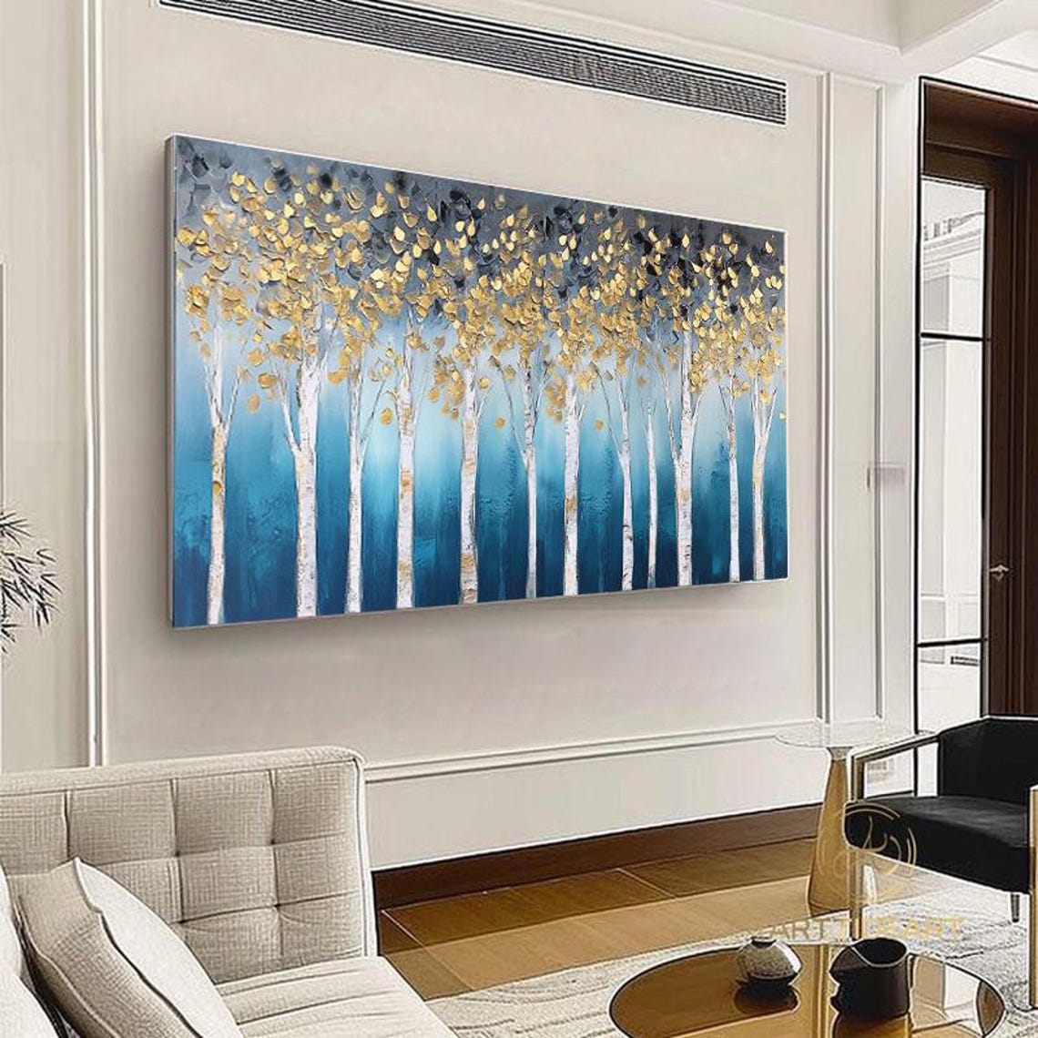 White Birch Trees Crowned With Golden Leaves Forest Panoramic Wall Art - Image 5