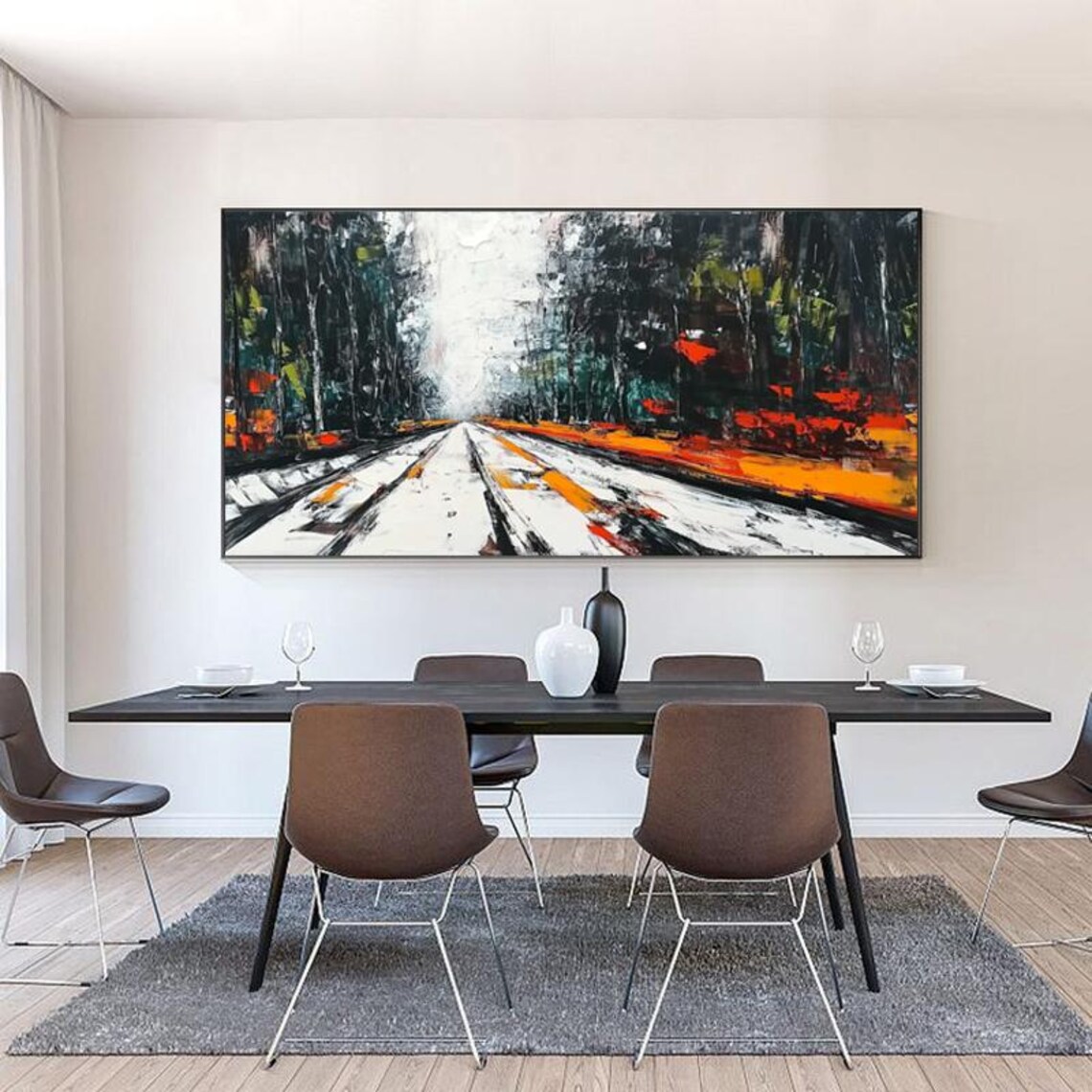 Dark Forest Road Glowing With a Fiery Orange Sunset Panoramic Poster - Image 2