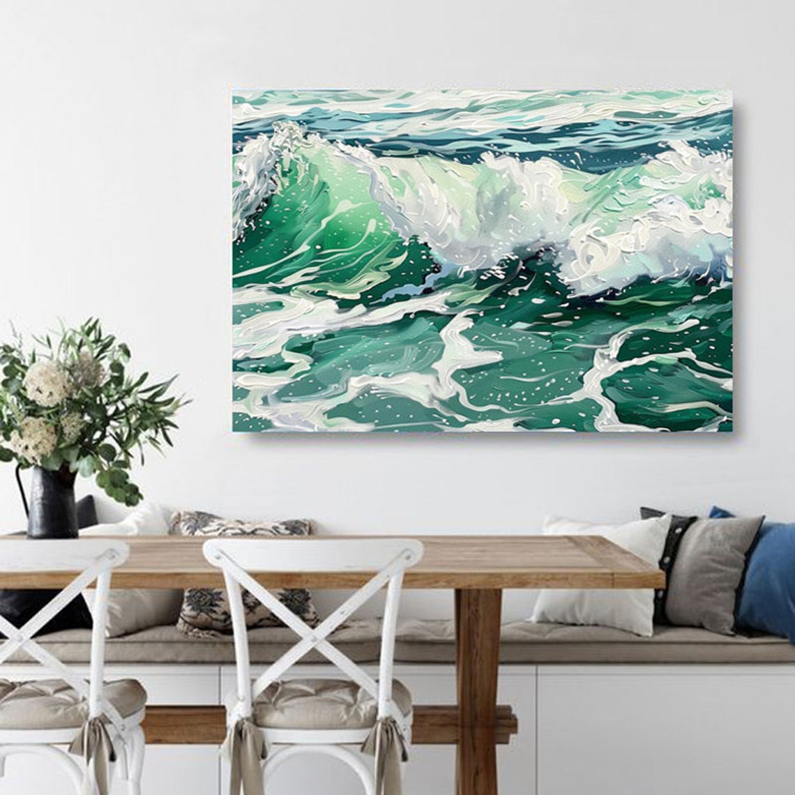 Emerald Green Crashing Wave With White Foam Abstract Panoramic Poster - Image 6