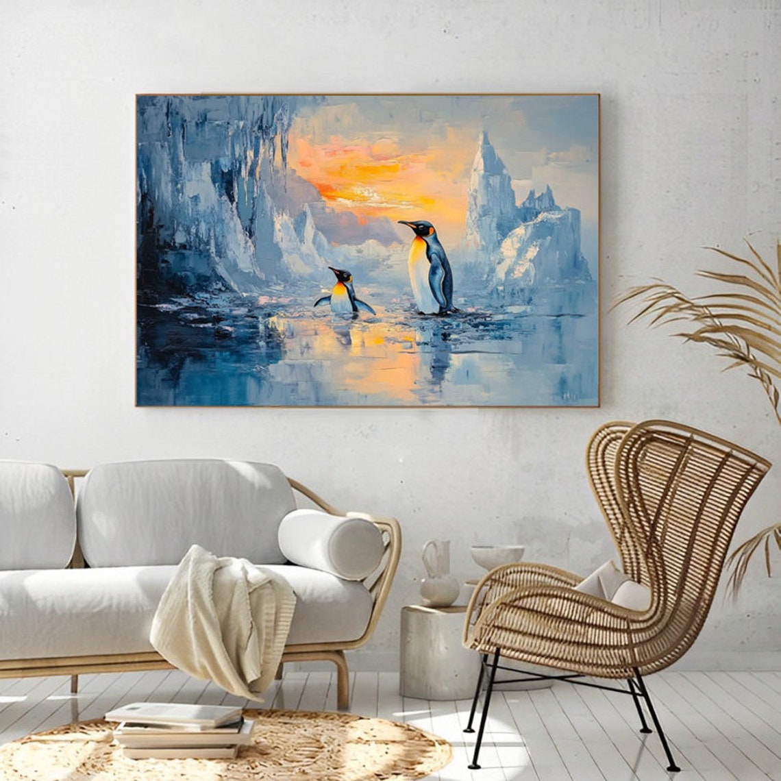 Charming Penguin Pair Resting on Icebergs at Sunset Arctic Poster - Image 5