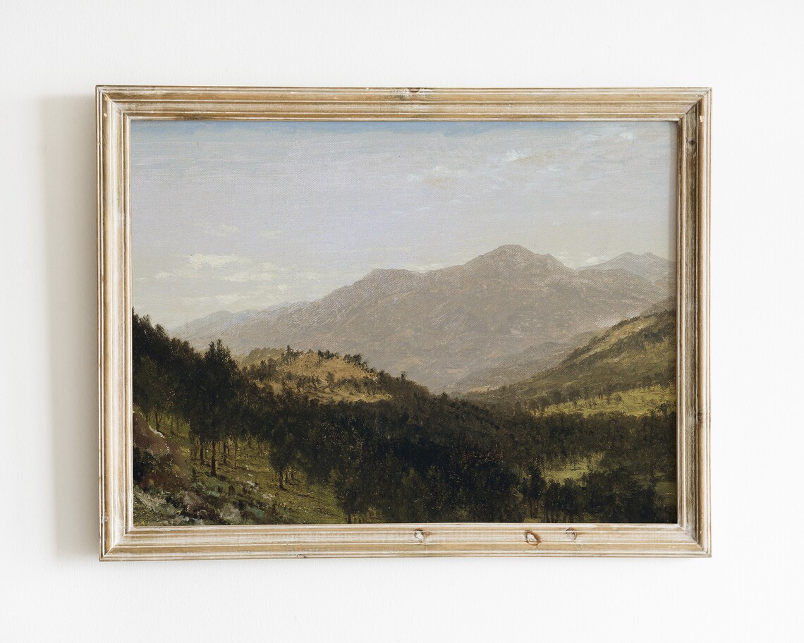 Vintage Mountain Landscape, Rustic Farmhouse Art Print