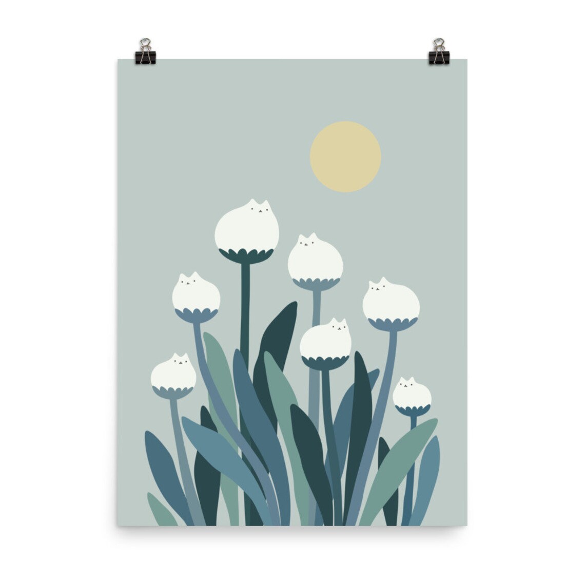 Cat And Plant Art Print, Minimalist Pet Decor