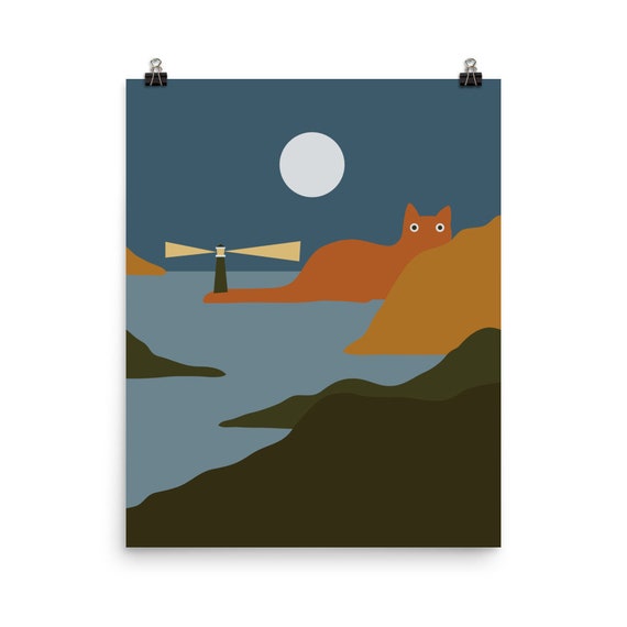 Cat Landscape Art Print, Cat Wall Art