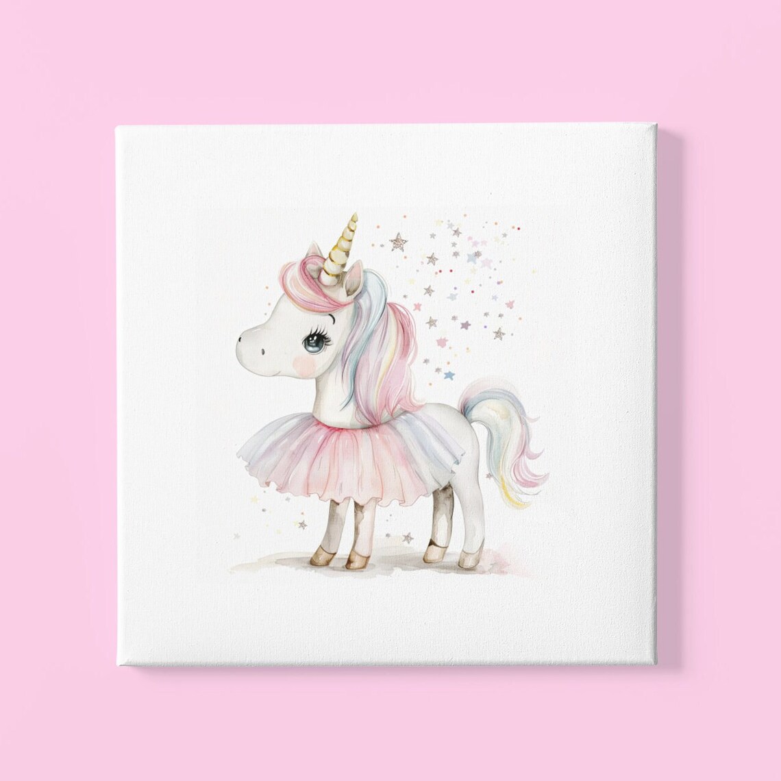Baby Unicorn in Pink Tutu with Rainbow Mane Watercolor Poster