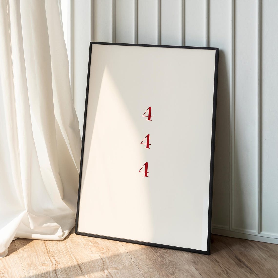 444 Angel Number Red Minimalist Typography Spiritual Wall Art