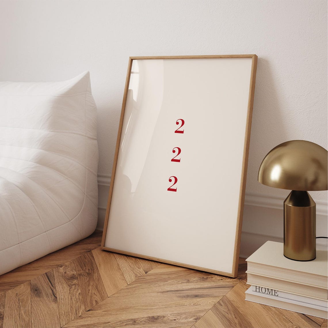 222 Angel Number Red Typography Minimalist Numerology Wall Poster