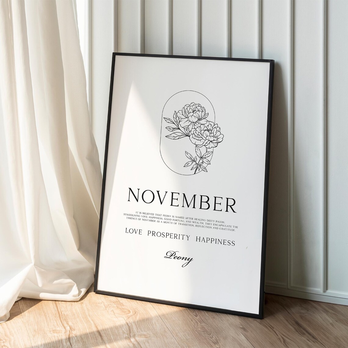 November Birth Flower Peony Minimal Line Art
