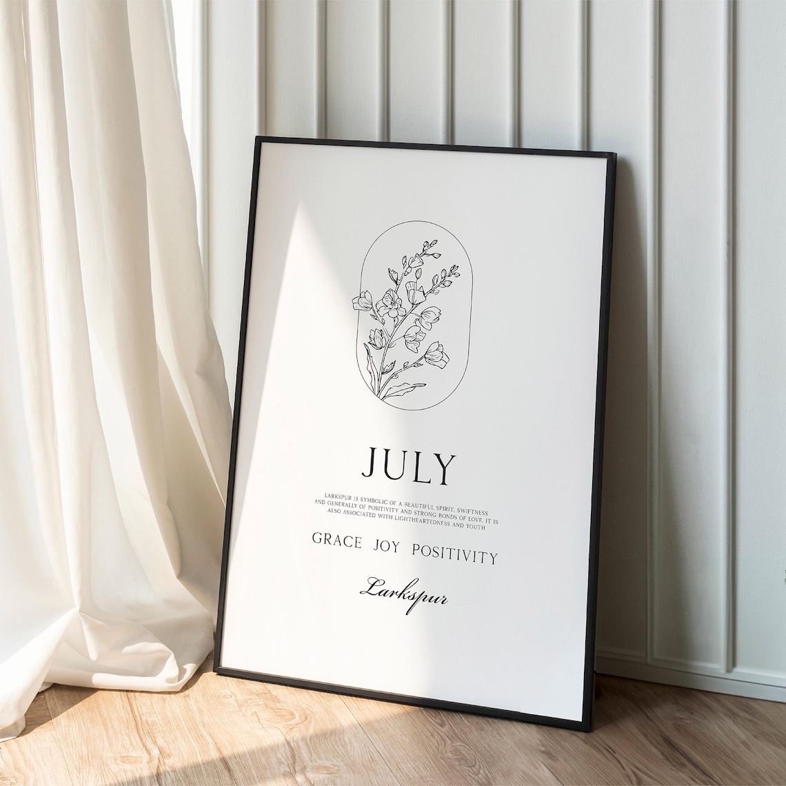 July Birth Flower Larkspur Minimal Floral Art Print