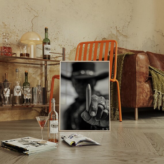 The Last Bullet Cowboy Holding Bullet Black and White Photo Poster