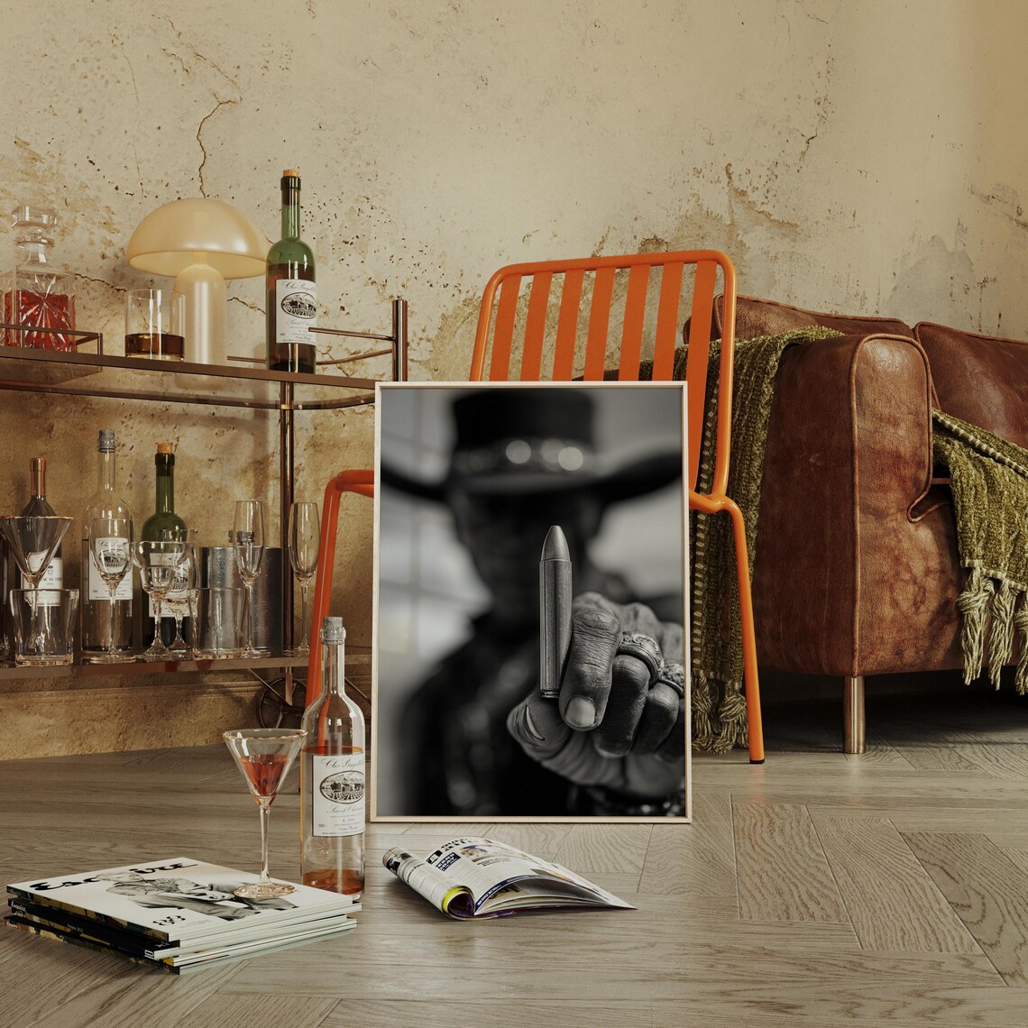 The Last Bullet Cowboy Holding Bullet Black and White Photo Poster