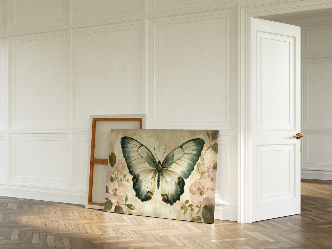 Butterfly Floral Art Print, Green and Pink Decor - Image 3