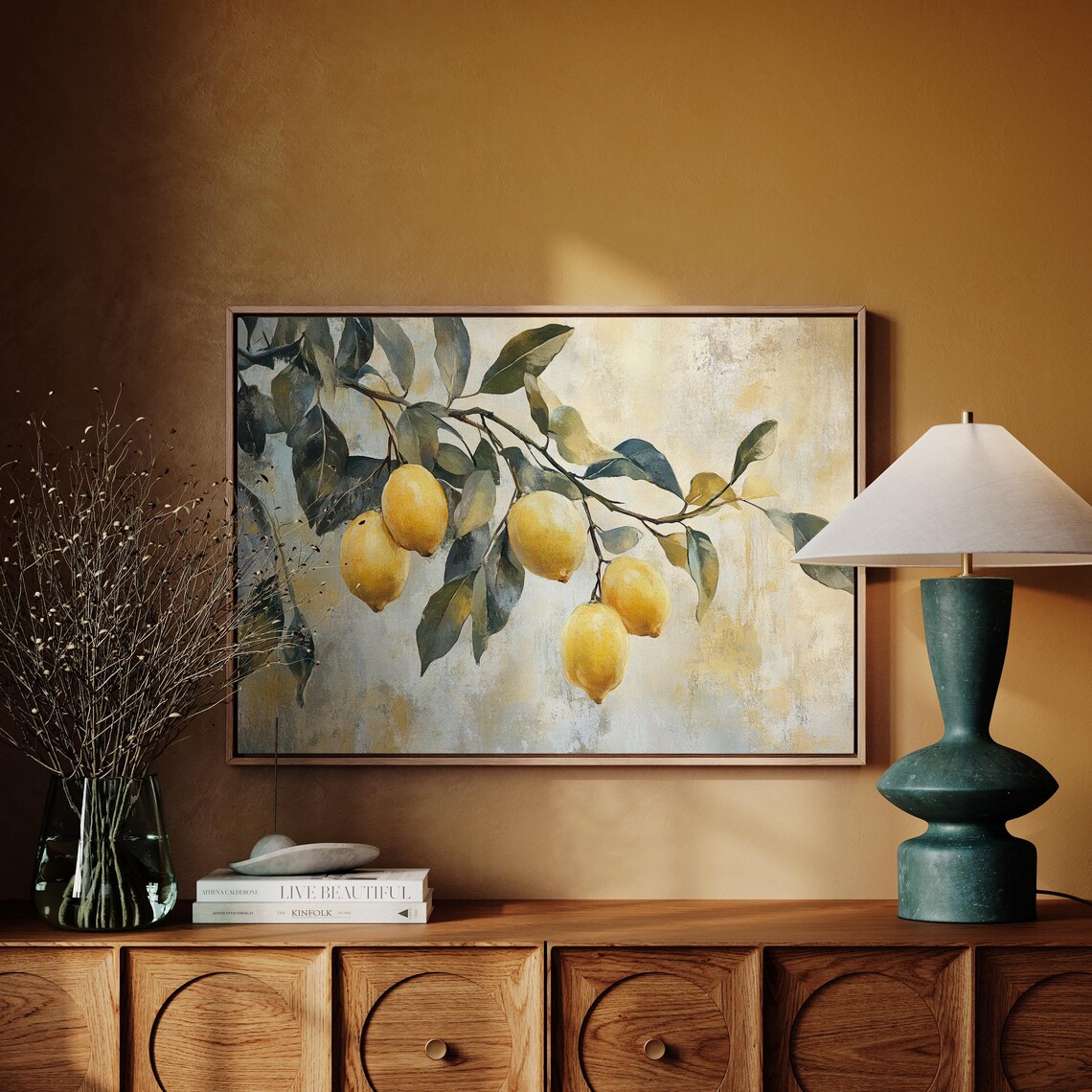 Vintage Lemon Tree Art Print, Rustic Farmhouse Decor