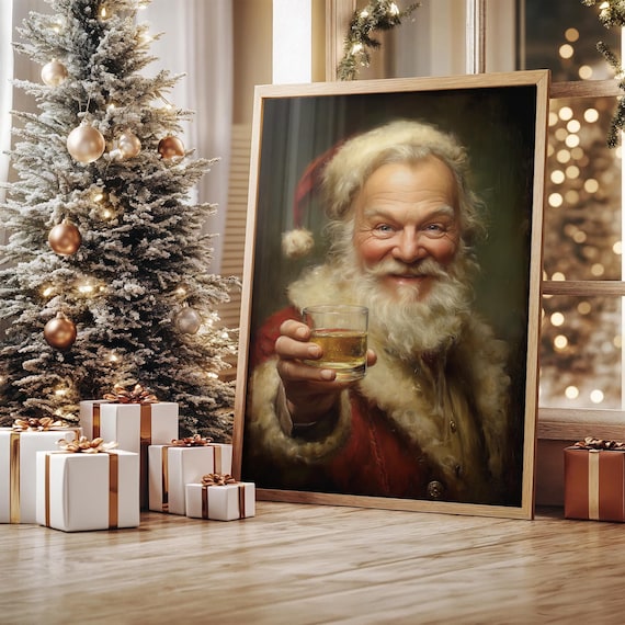 Jolly Santa Claus Toasting, Holiday Cheer Art Print