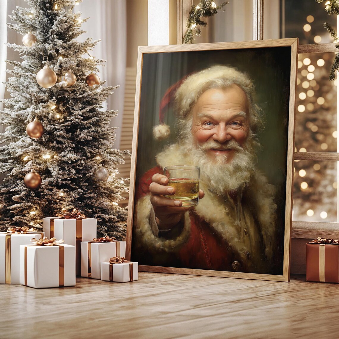 Jolly Santa Claus Toasting, Holiday Cheer Art Print