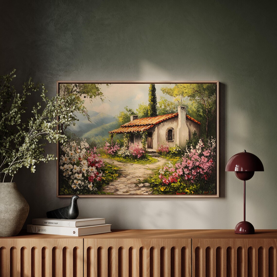 Mediterranean Cottage With Terracotta Roof And Flower Garden Wall Art - Image 5