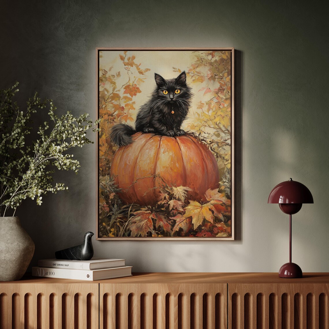 Black Cat on Pumpkin, Autumn Harvest Decor - Image 6