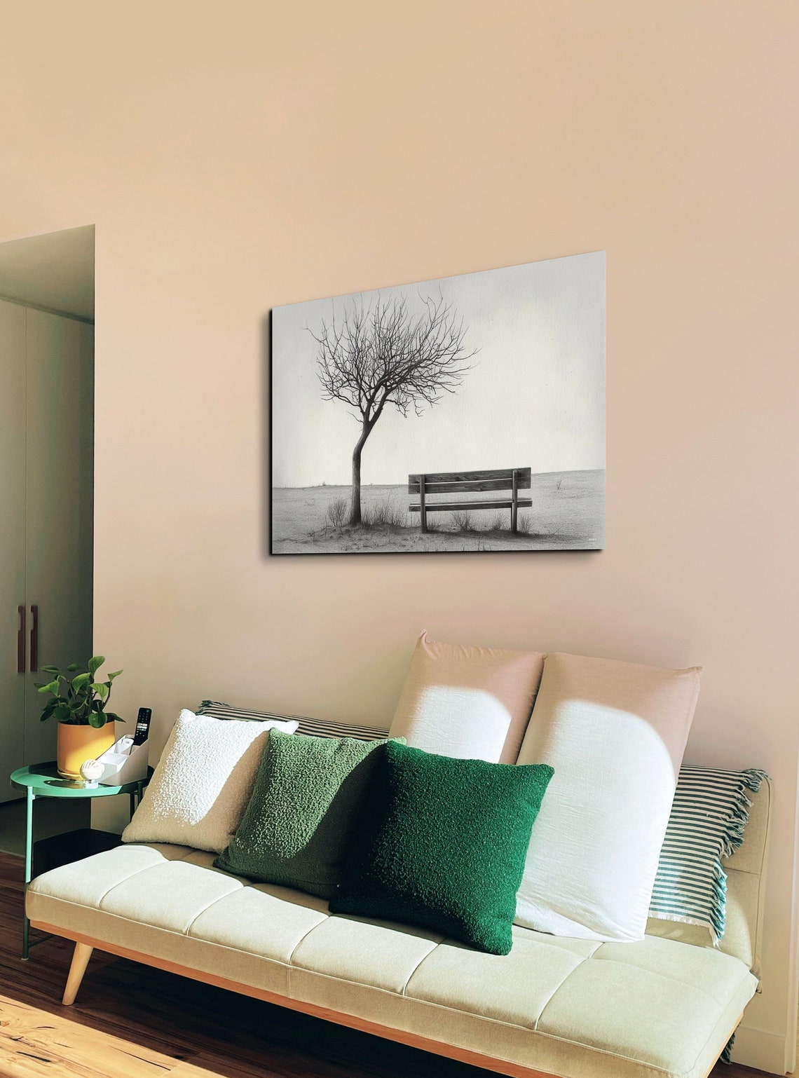 Lone Bare Tree Empty Bench Charcoal Minimal Park Sketch Poster - Image 4