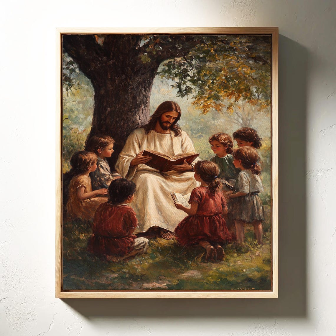 Jesus Teaching Children With a Book Under a Large Tree Poster - Image 3