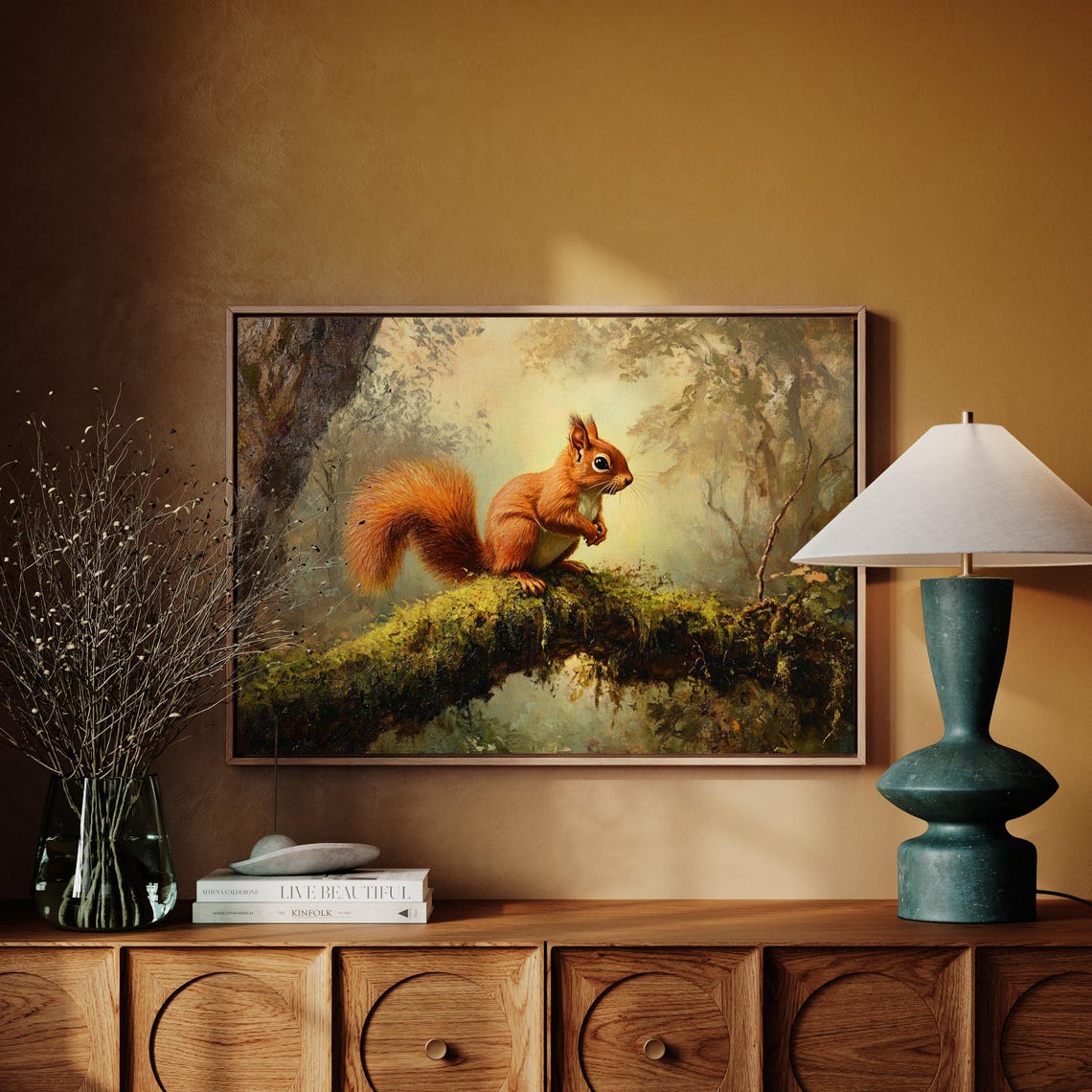 Cheerful Red Squirrel Perched In Golden Forest Clearing Poster - Image 4
