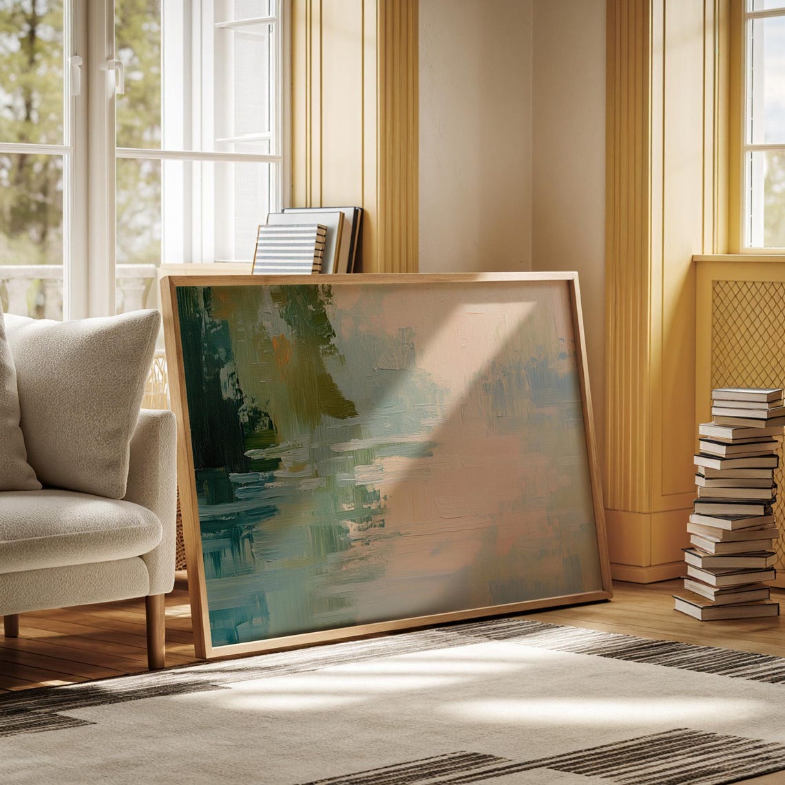 Pastel Abstract Impressionist Landscape Reflection Green Art Poster - Image 6