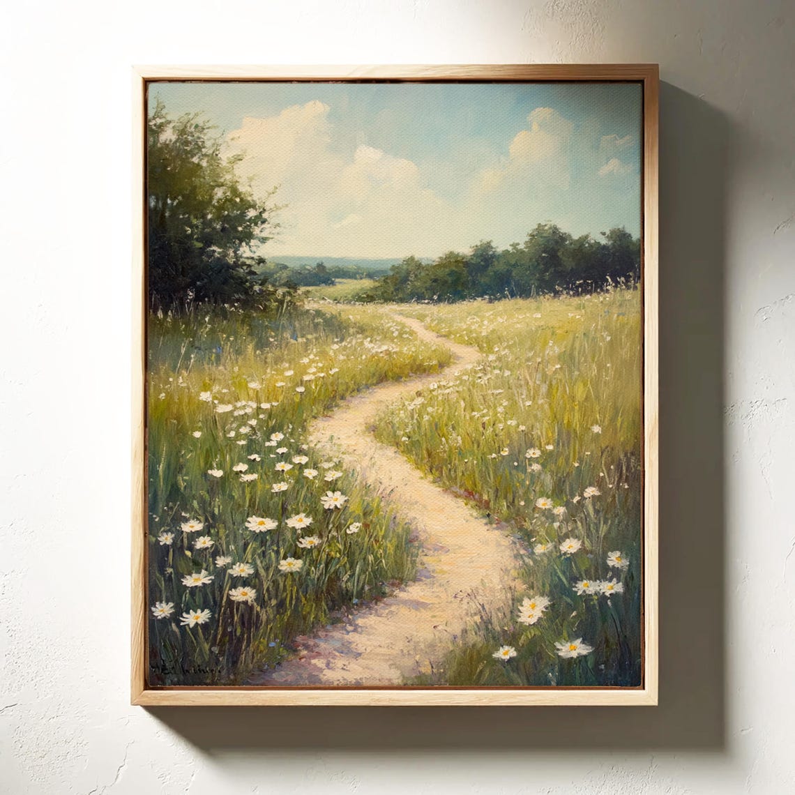 Winding Meadow Path Through Daisies Sunny Countryside Art Print - Image 4