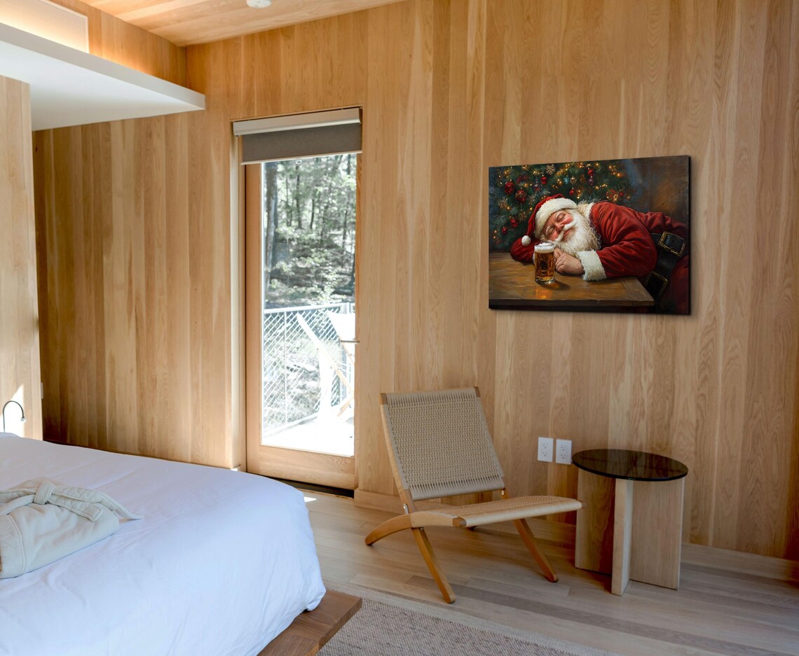 Drunk Santa Napping At The Bar With Beer Mug Christmas Art Poster - Image 4