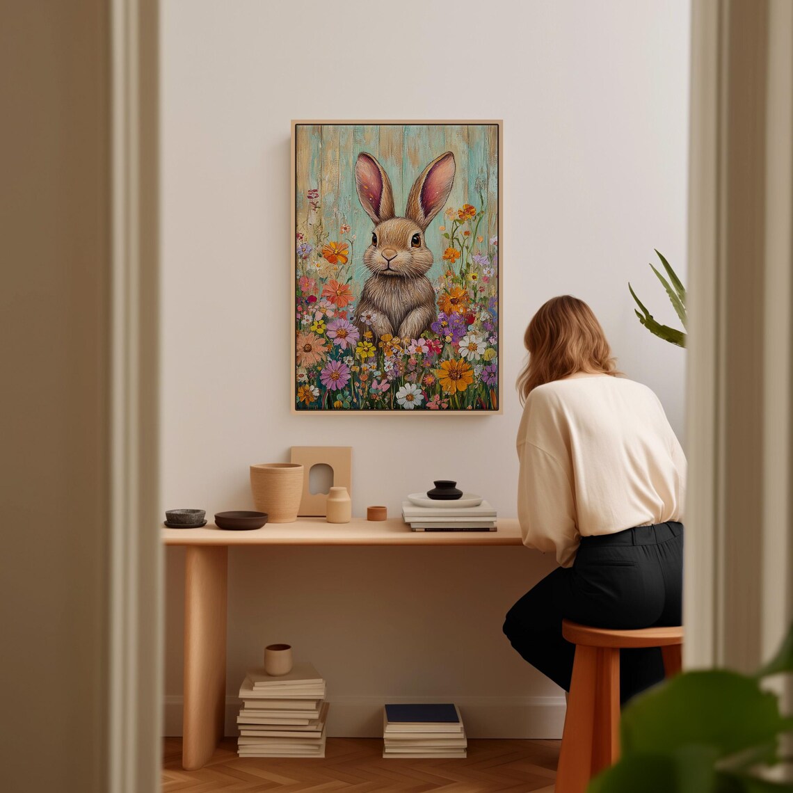 Whimsical Bunny Among Wildflowers, Springtime Art Print - Image 4