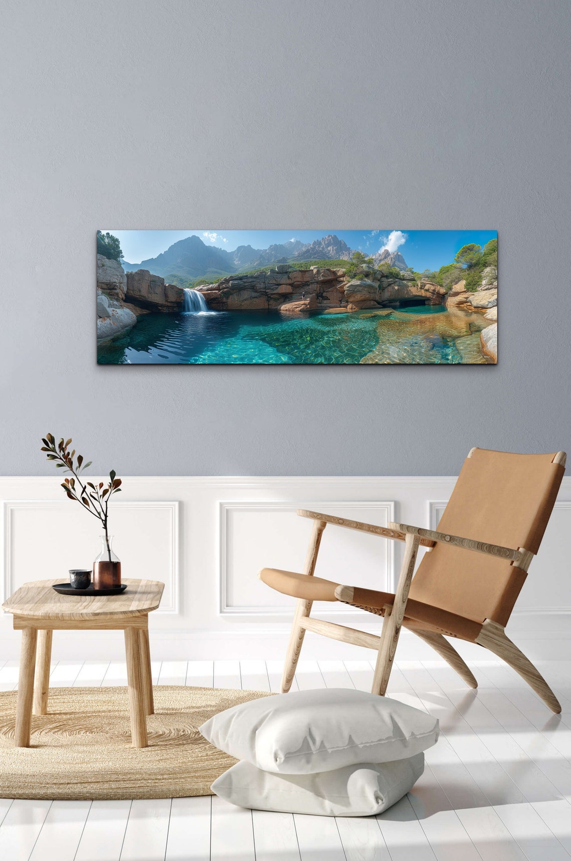 Turquoise Waterfall Pools Beneath Rocky Cliffs Panorama Wall Art - Image 5
